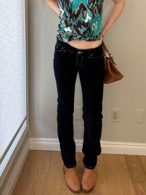 y2k black corduroy low rise straight jeans